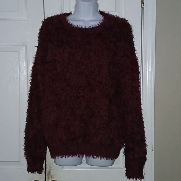 Poof! New York  wine black blend super soft fuzzy fall winter sweater Sz L NWT - Picture 1 of 6